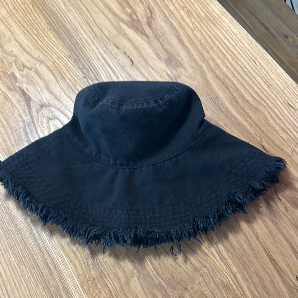 Anthropologie Black Frayed Edge Hat